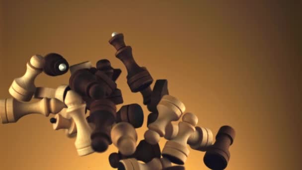 Super slow motion chess pieces take off up and fall down.Filmed on a high-speed camera at 1000 fps. — Stock Video