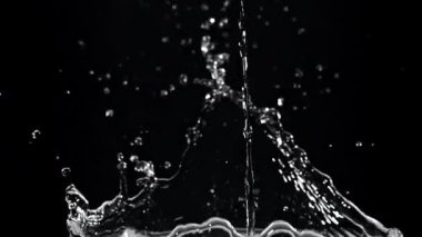 Siyah arka planda su damlaları. 1000 fps 'de yüksek hızlı bir kamerayla çekildi. Yüksek kaliteli FullHD görüntüler