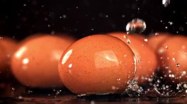 Tavuk yumurtasının üzerine bir damla su düşer. 1000 fps 'de yüksek hızlı bir kamerayla çekildi. Yüksek kaliteli FullHD görüntüler