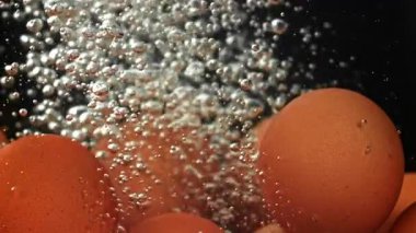 Kaynar suda tavuk yumurtası. 1000 fps 'de yüksek hızlı bir kamerayla çekildi. Yüksek kaliteli FullHD görüntüler