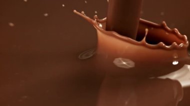 Süper yavaş çekimde sıvı siyah çikolata sıçraması. 1000 fps 'de yüksek hızlı bir kamerayla çekildi. Yüksek kaliteli FullHD görüntüler