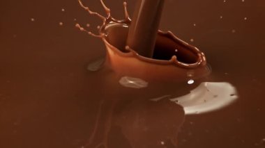 Süper yavaş çekimde sıvı siyah çikolata sıçraması. 1000 fps 'de yüksek hızlı bir kamerayla çekildi. Yüksek kaliteli FullHD görüntüler