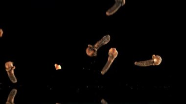 Süper yavaş çekim karanfil baharatları. 1000 fps 'de yüksek hızlı bir kamerayla çekildi. Yüksek kaliteli FullHD görüntüler