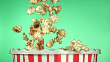 Süper yavaş çekimde uçan patlamış mısır. 1000 fps 'de yüksek hızlı bir kamerayla çekildi. Yüksek kaliteli FullHD görüntüler