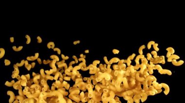 Süper yavaş çekimde uçan kuru makarna. 1000 fps 'de yüksek hızlı bir kamerayla çekildi. Yüksek kaliteli FullHD görüntüler