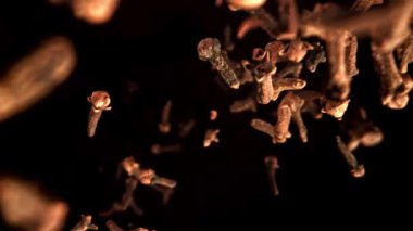 Süper yavaş çekim karanfil baharatları. 1000 fps 'de yüksek hızlı bir kamerayla çekildi. Yüksek kaliteli FullHD görüntüler