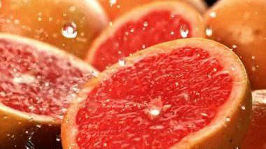 Çok yavaş çekimde taze greyfurt. 1000 fps 'de yüksek hızlı bir kamerayla çekildi. Yüksek kaliteli FullHD görüntüler