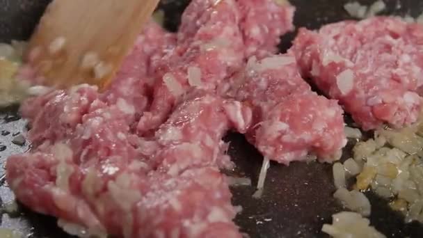 Carne Con Cebolla Cuece Cacerola — Vídeo de stock