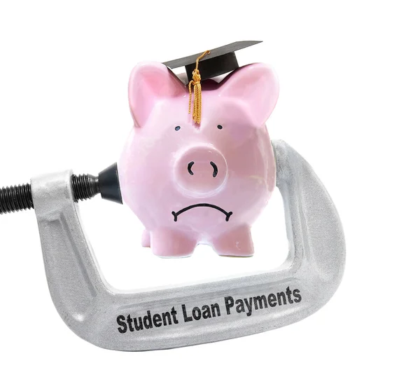 Empréstimo estudantil pagamentos piggybank vice — Fotografia de Stock