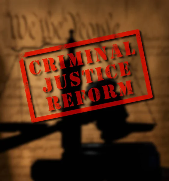 Кримінальне Правосуддя Реформа Штамп Судовою Гавеллю Масштабами Правосуддя Над Текстом — стокове фото