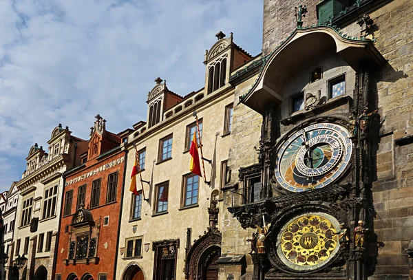 Glockenspiel Colorful Buildings Prague Old Town Square — Stock Photo, Image