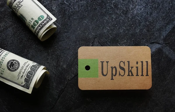 Paper Tag Upskill Text Hundred Dollar Bills Job Training Concept — Stock Photo, Image
