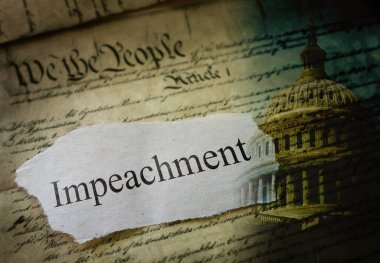 Impeachment news headline with US Capitol and  United States Constitution text                                clipart