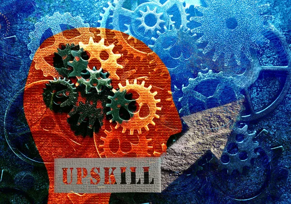 Fondo Cabeza Engranajes Con Texto Upskill — Foto de Stock