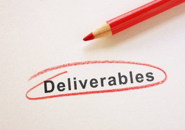 Deliverables text circled in red pencil on paper                                 clipart