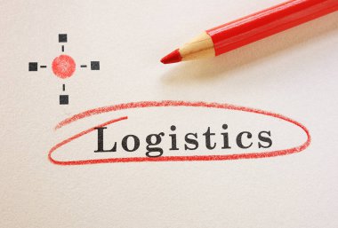 Lojistik metin, dokulu yüzeyde kavramsal diyagramı olan kırmızı kalemle daire içine alındı                               