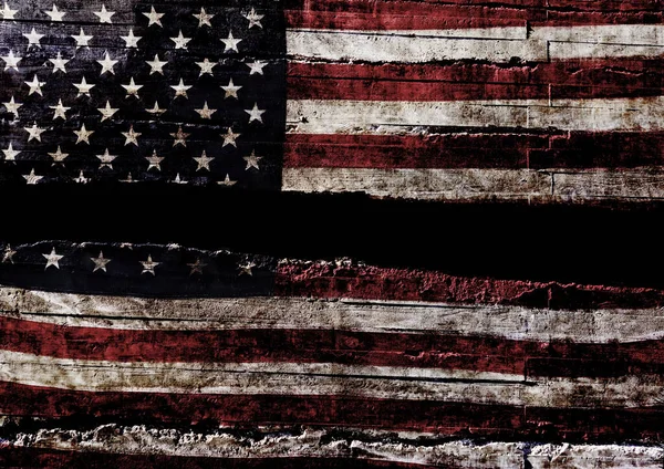 Bandeira Americana Angustiada Dividida Meio — Fotografia de Stock