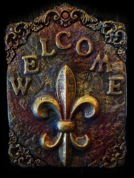 Välkomstskylt Med Fleur Lis New Orleans Traditionella Symbol — Stockfoto