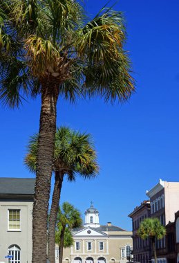 Tarihi Charleston SC 'de Broad Caddesi ve Halk Binası manzarası
