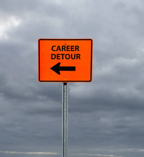 Career Detour Construction Sign Arrow Cloudy Sky Background — Stock Photo, Image