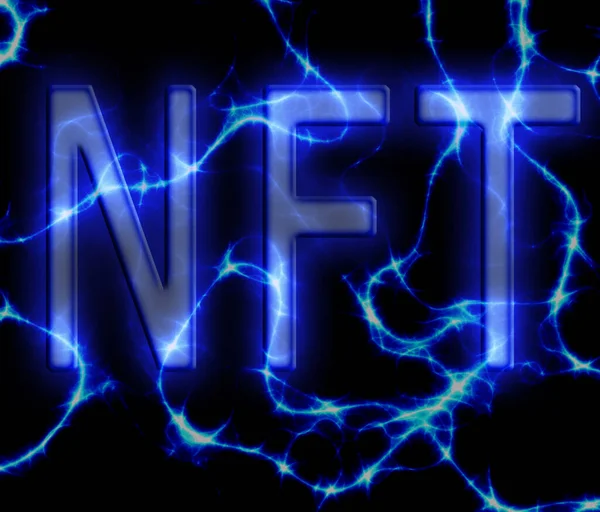 Nft Non Fungible Token Texto Sobre Eletricidade Azul Preto Fundo — Fotografia de Stock