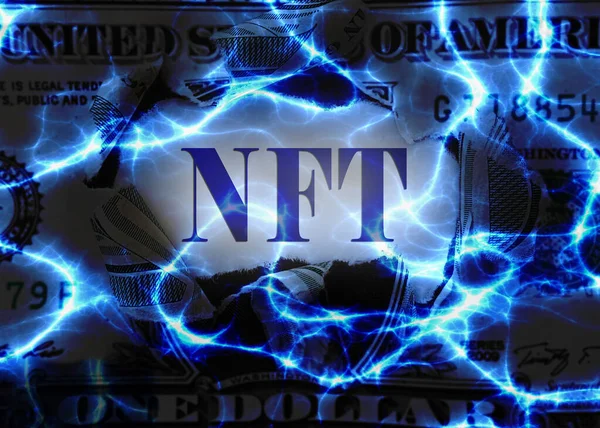 Nft Non Fungible Token Text Dollar Bill Electric Background — Stock Photo, Image