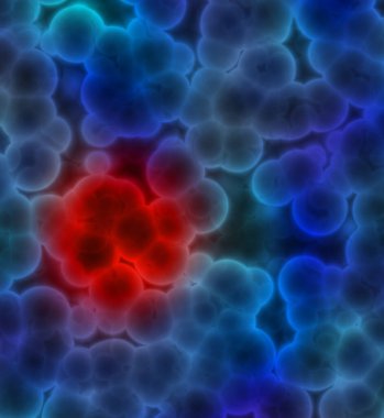 Kanser tümörü, hastalığı veya enfeksiyonu gösteren kırmızı kümeli mavi hücrelerin çizimi