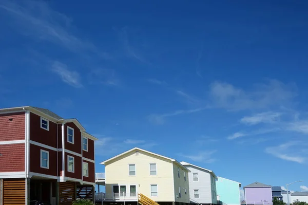 Kleurrijke Strandhuizen Langs Kust Oak Island North Carolina Een Populaire — Stockfoto