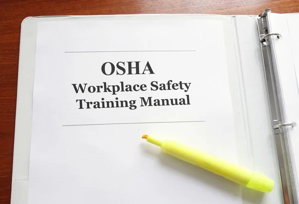 Osha Ocuupational Safety Health Administration Handbok Ett Skrivbord Säkert Arbetsplatskoncept — Stockfoto