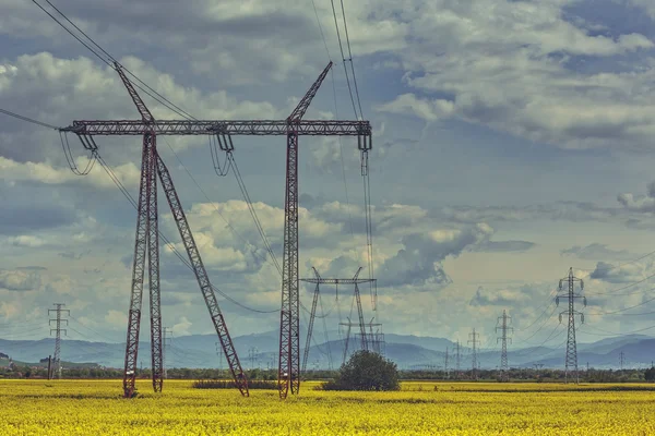 Red de distribución de energía eléctrica de alto voltaje — Foto de Stock