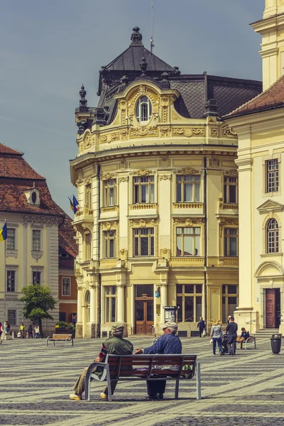 Wielki plac i ratusz, Sibiu, Rumunia — Zdjęcie stockowe