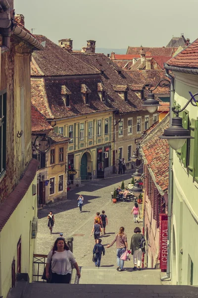 Middeleeuwse kleine stad, Sibiu, Roemenië — Stockfoto