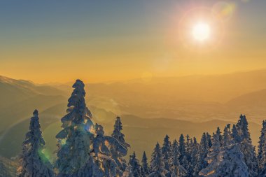 Pastoral kış günbatımı manzarası