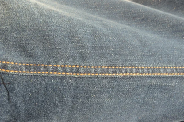 Blue Jeans Detail Van Gele Draad Naad — Stockfoto