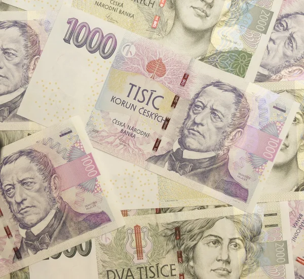 Банкноты 1000 2000 Чешских Крон Czk Законное Платежное Средство Чешской — стоковое фото
