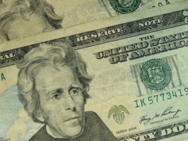 Bize Doları banknot - yirmi dolarlık Başkan Andrew Jackson (1829-1837) ön yüzünde featuring bill