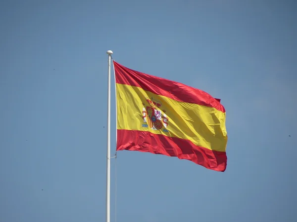 Spanska Flaggan Från Spanien Svävar Luften — Stockfoto