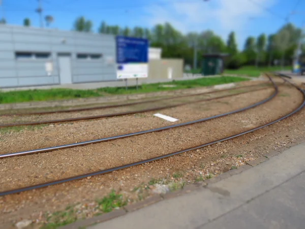 Tram Trein Railroad Tracks Voor Tram Openbaar Vervoer Blurre Afbeelding — Stockfoto