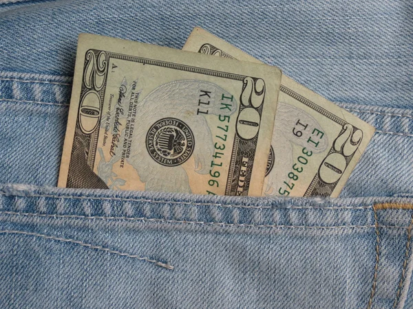 American Blue Jeans Pocket Filled Usd Banknotes Money — Stock Photo, Image