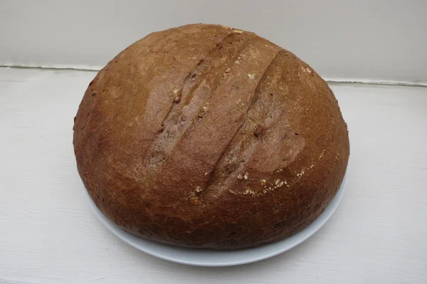 Ronde Brood Van Bruin Brood Eten Close — Stockfoto