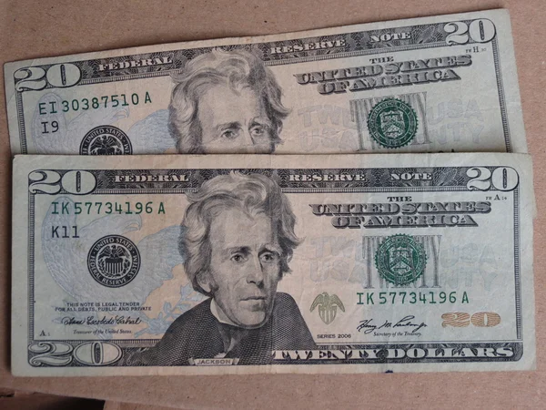 Dollar Banknotes Twenty Dollar Bill Featuring President Andrew Jackson 1829 — Stock Photo, Image