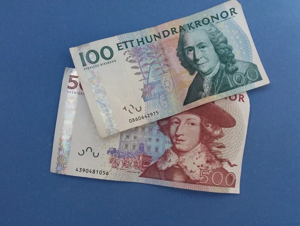 Zweedse Valuta Sek Uit Zweden Blauwe Achtergrond — Stockfoto