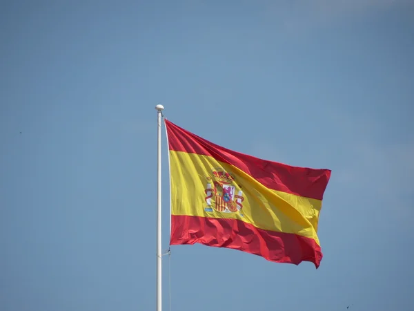 Spanska Flaggan Från Spanien Svävar Luften — Stockfoto