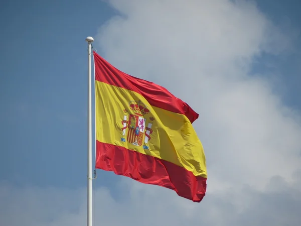 Spanska Flaggan Från Spanien Svävar Luften — Stockfoto