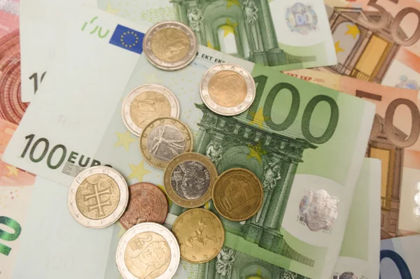 Euro Eur Banknoty Monety Prawna Przetargu Unii Europejskiej — Zdjęcie stockowe