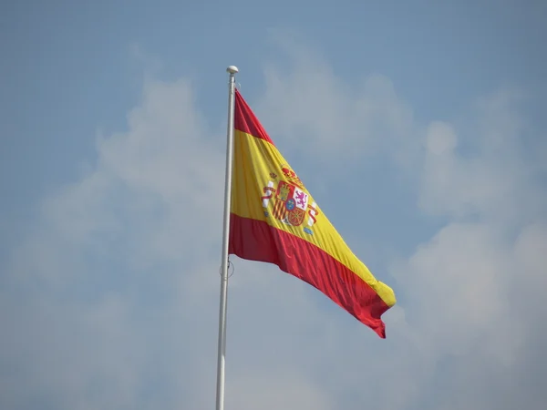 Spanska Flaggan Från Spanien Svävar Luften — Stockfoto