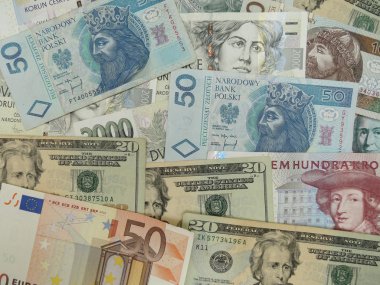 Karışık para birimi notları - Usd, Eur, Sek, Pln, Czk