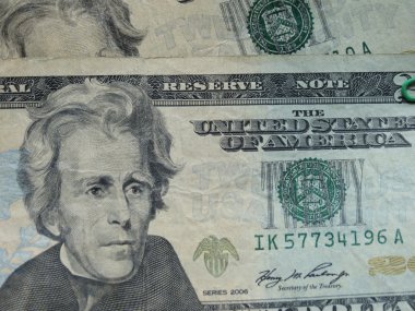 Bize Doları banknot - yirmi dolarlık Başkan Andrew Jackson (1829-1837) ön yüzünde featuring bill