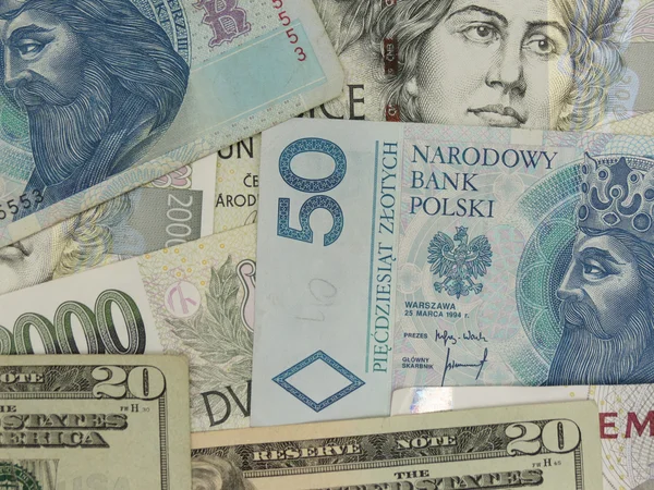 Mieszane Banknoty Usd Eur Sek Pln Czk — Zdjęcie stockowe