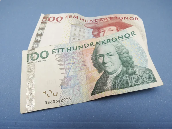 Zweedse Valuta Sek Uit Zweden Blauwe Achtergrond — Stockfoto